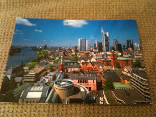 Front of postcard of Frankfurt sent by Kim