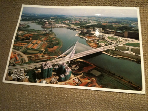 Front of postcard showing Putrajaya in Malaysia